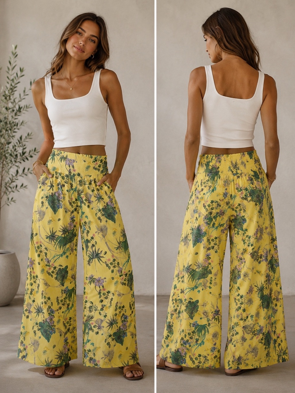 Wide-leg Boho Linen Pants